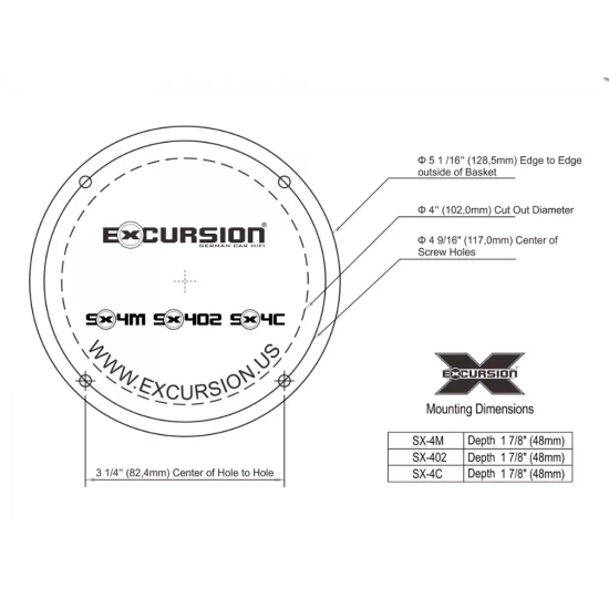 Excursion SX-4C – 2-drożny zestaw głośników odseparowanych 100 mm (4”), 4 Ohm, 50/125W